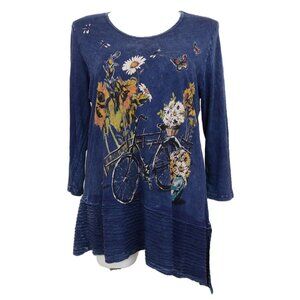 Jess & Jane Women's XL Mineral Washed Cotton Wavy Contrast Asymmetric Tunic Top